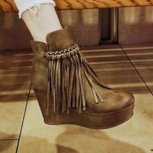 Sbicca Fringe Wedge Booties